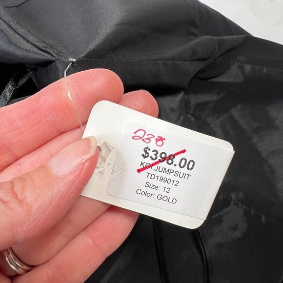 Trina Turk Eastern Luxe Koi Metallic One-Shoulder Jumpsuit Evening Gold Black 12 - Picture 16 of 16